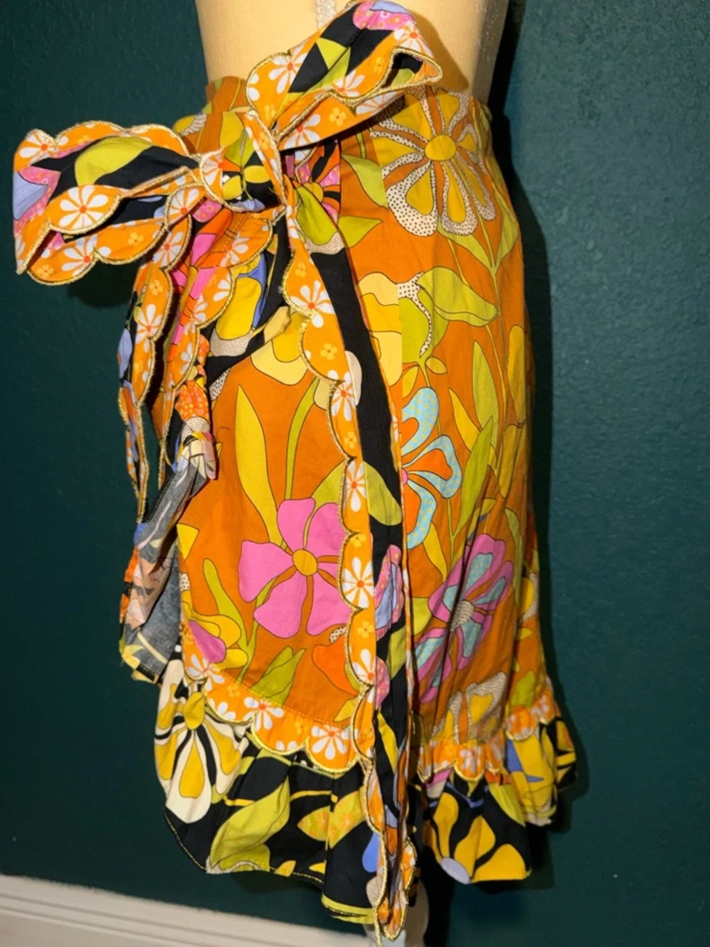 Floral Tie-Waist Mini Skirt - Orange Multi